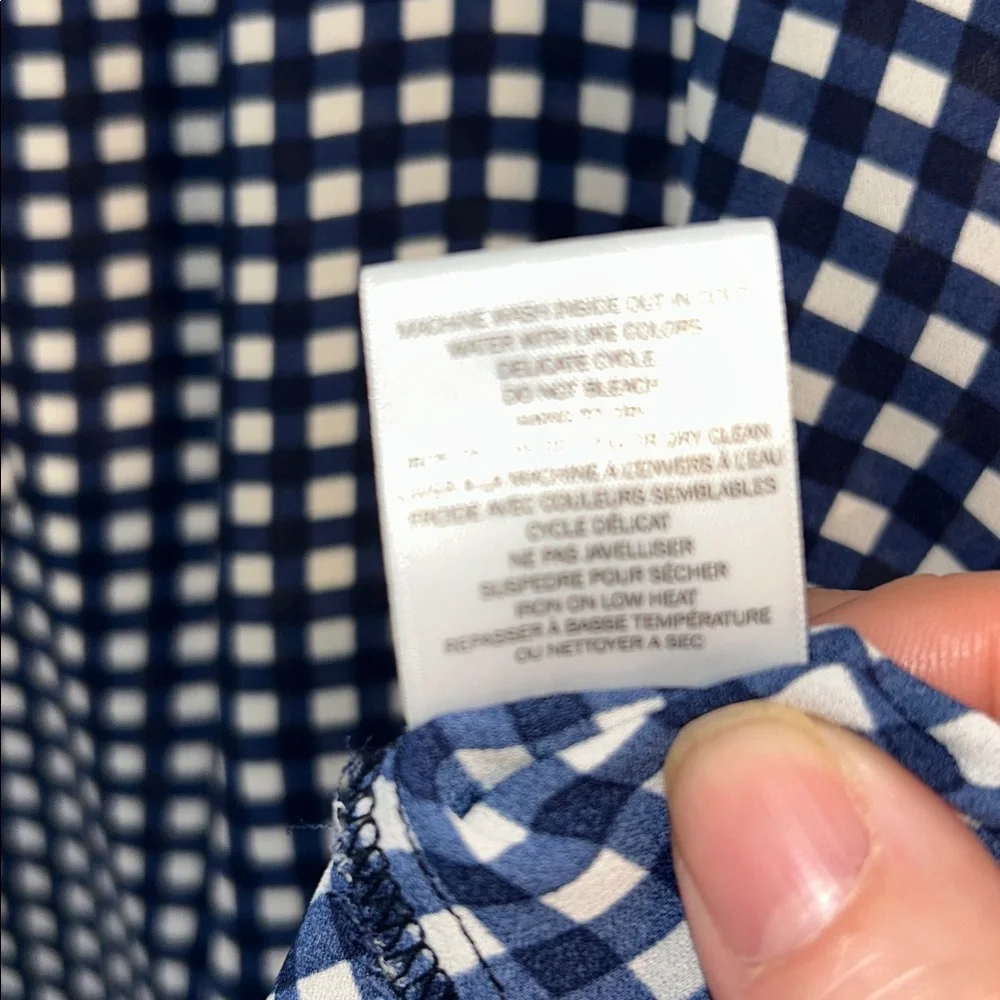 Tamara H 3X Polyester Navy and White Check Tie-Neck Blouse. (3/$25)